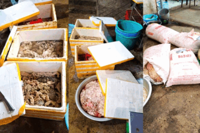 Khungkhiep, một cơ sở kinh doanh xả thải ô nhiễm, thu giữ 3,5 tấn mỡ và lòng động vật không rõ nguồn gốc