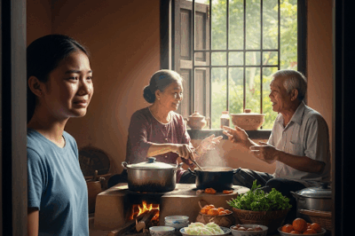 Cháu gáu về quê thăm ông bà nội, vô tình thấy cảnh ông bà nấu cơm trong bếp, cháu lặng lẽ bỏ đi ngay